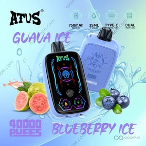 Purple ATVS 40000 packaging box printed with blueberry ice flavor artwork and frost graphics