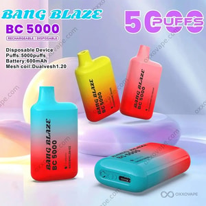 Bang Blaze BC5000 使い捨てVapeの正面写真。スタイリッシュなグラデーションボディとメッシュコイルベースが特徴です