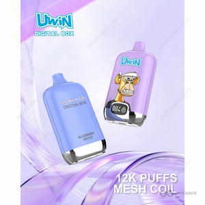 Uwin Caja Digital 12000 vape desechable con cuerpo gráfico de arte callejero y pantalla frontal LED inteligente