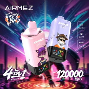 Airmez Fox 120000 disposable vape in matte black finish with front LED display screen