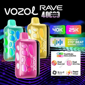 Vozol Rave 40000 eldobható vape fekete kivitelben, okos kijelzővel, amely mutatja az akkumulátor töltöttségét