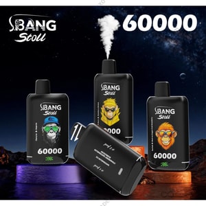 Bang Leader Stoll 60000 disposable vape front view showing smart LED display and mesh coil mouthpiece