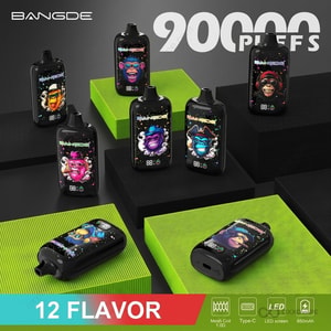 Bang DE 90000 disposable vape front view showing LED display screen and sleek cylindrical body