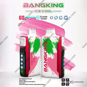 Bang King Ice Cool 60000 Strawberry Watermelon w pudełku z czerwonym i różowym owocowym wzorem