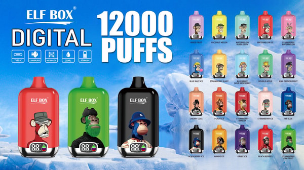 Vape desechable recargable ELF BOX Digital 12000 con bobina de malla de 0,8 ohmios y puerto tipo C