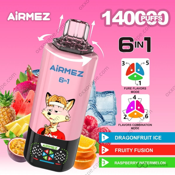 Airmez Fox 140000 Dragonfruit Ice Fruity Fusion Raspberry Watermelon Flavor Combo