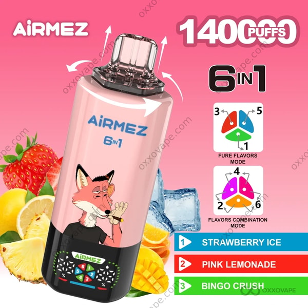 Airmez Fox 140000 Strawberry Ice Pink Lemonade Bingo Crush 6-in-1 Flavor Pack
