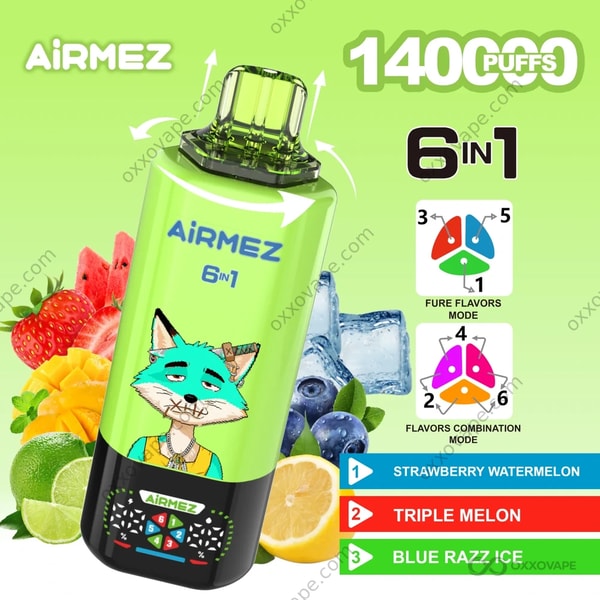 Airmez Fox 140000 Strawberry Watermelon Triple Melon Blue Razz Ice Flavor Combo