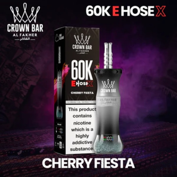 AL Fakher Crown Bar 60000 Puffs Saveur Cherry Fiesta avec une douceur audacieuse de cerise mûre et une chaleur festive de l'entrepôt de l'UE
