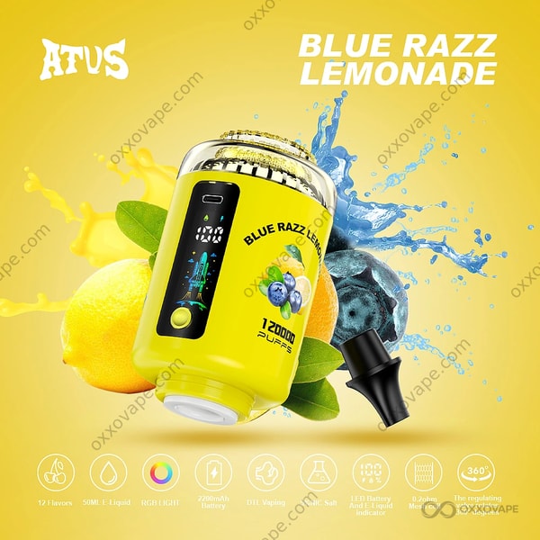 ATVS 120000 Puffs Blue Razz Lemonade flavor — tangy citrus raspberry DTL disposable vape