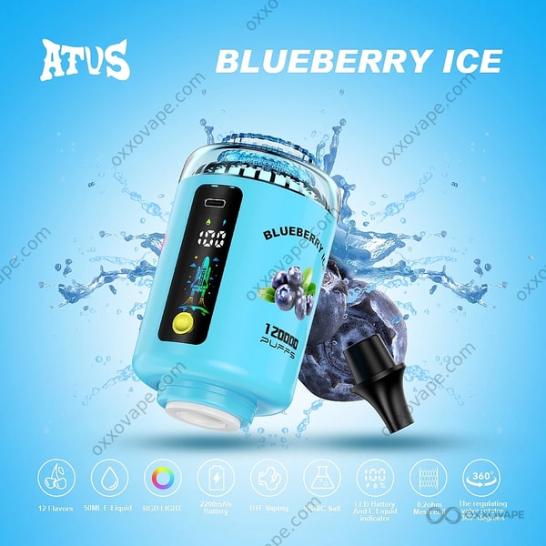 ATVS 120000 Puffs Blueberry Ice flavor — rich berry menthol DTL disposable vape