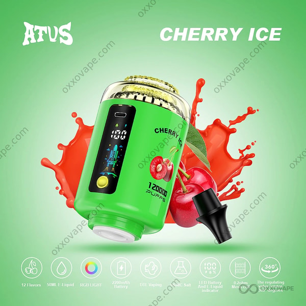 ATVS 120000 Puffs Cherry Ice flavor — sweet maraschino cherry cool menthol DTL disposable vape