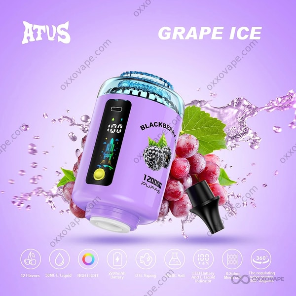 ATVS 120000 Puffs Grape Ice flavor — Concord grape candy menthol DTL disposable vape