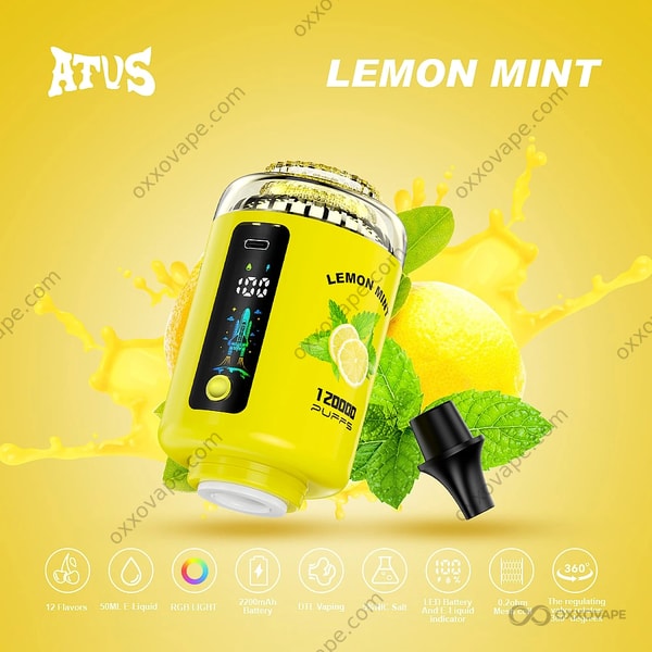 ATVS 120000 Puffs Lemon Mint flavor — zesty citrus herbal menthol DTL disposable vape