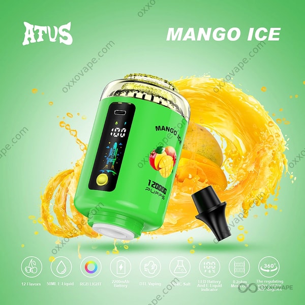 ATVS 120000 Puffs Mango Ice flavor — tropical sweet menthol DTL disposable vape