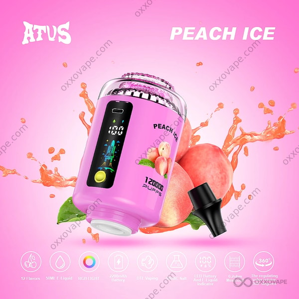 ATVS 120000 Puffs Peach Ice flavor — fragrant stone fruit cool menthol DTL disposable vape