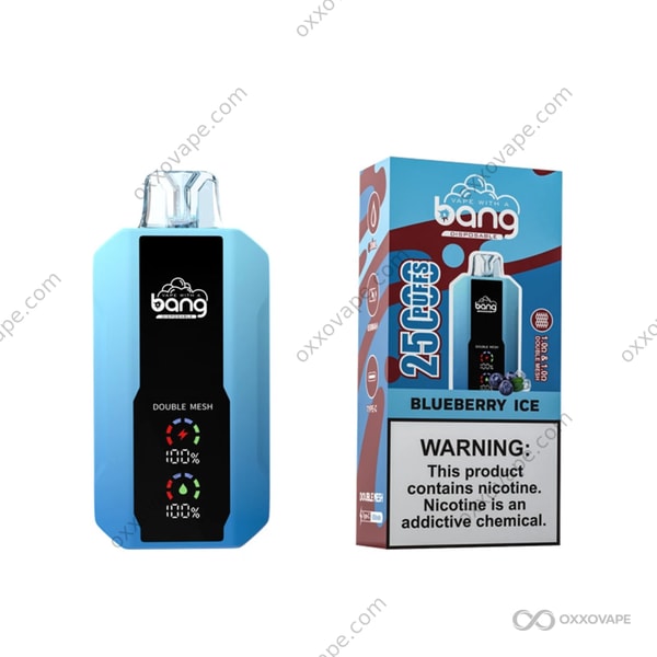 Bang 25000 Blueberry Ice flavor disposable vape with icy blueberry visual