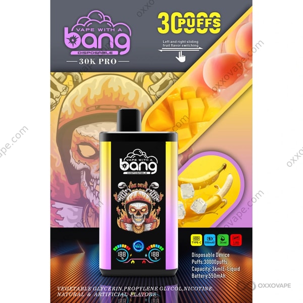 Bang 30000 Pro Mango-perzik- en bananenijs wegwerpvape met dubbele smaak