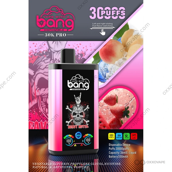 Bang 30000 Pro perzik-ijs- en aardbei-watermeloen dubbele smaak wegwerp