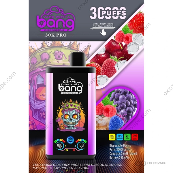 Bang 30000 Pro Purple Rain en Strawberry Raspberry Cherry Ice Vape met dubbele smaak