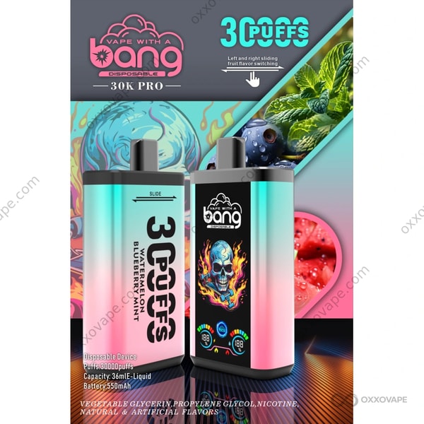 Bang 30000 Pro Watermeloen en Bosbessen Mint Wegwerpvape met dubbele smaak