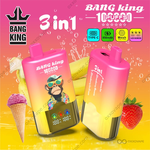 Bang King 100000 Banana Ice Strawberry Banana Strawberry Ice Cream triple flavor vape
