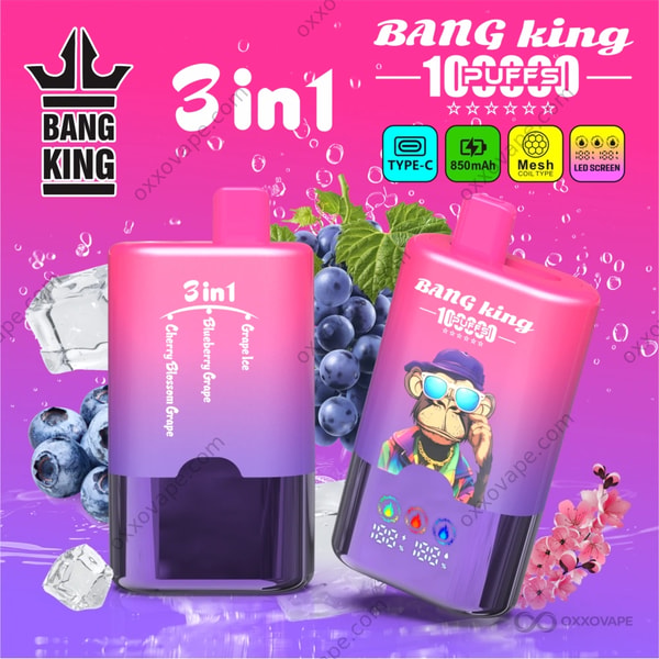 Bang King 100000 Puffs Grape Ice Blueberry Grape Cherry Blossom triple flavor vape
