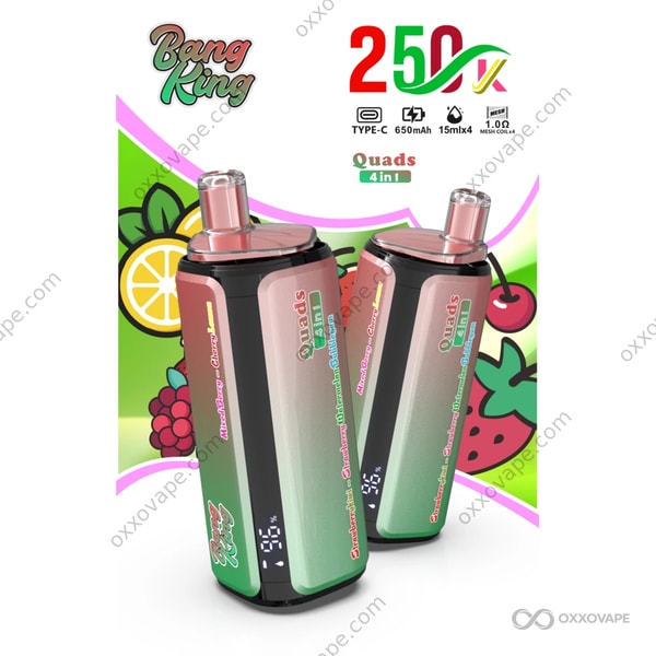 Bang King 250000 Puffs Geschmackskombination: Gemischte Beere, Kirsche, Zitrone, Erdbeere, Kiwi, Erdbeere, Wassermelone, Kaugummi