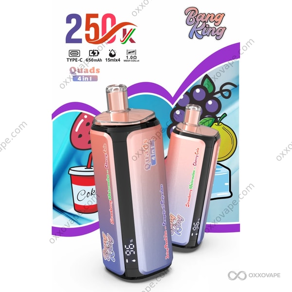 Bang King 250000 Erdbeere, Wassermelone, Kirsche, Cola, saftiger Pfirsich, Eis, Grapefruit, Erfrischer, 4-in-1-Einweg-Vaporizer