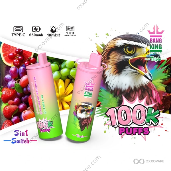 Bang King Triple 100000 Puffs Strawberry Banana Raspberry Watermelon Lemon Lime disposable vape
