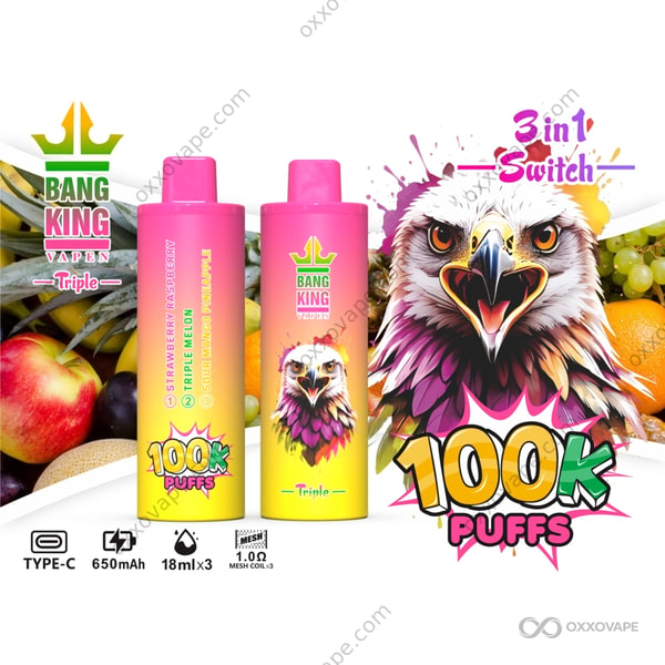 Bang King Triple 100000 Puffs Strawberry Raspberry Triple Melon Sour Mango Pineapple vape