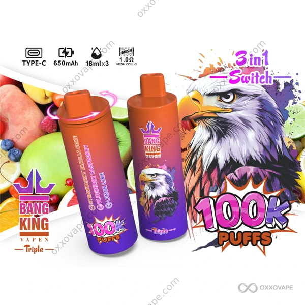Bang King Triple 100000 Puffs Strawberry Vanilla Coke Blueberry Raspberry Lemon Lime vape