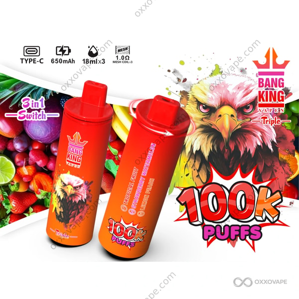 Bang King Triple 100000 Puffs Tropical Fruit Strawberry Watermelon Lemon Peach disposable vape