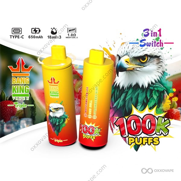 Bang King Triple 100000 Puffs Watermelon Red Bull Strawberry Kiwi flavor disposable vape