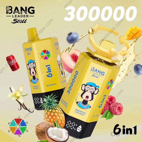 Bang Leader Stoll 300000 Combo 3 Pineapple Coconut Blue Razz Mixed Berries Mango Peach Blueberry Raspberry Strawberry Vanilla Coke