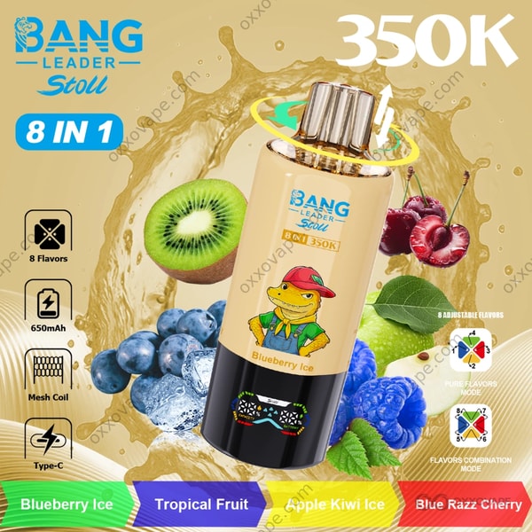 Bang Leader Stoll 350000 Geschmacksrichtung Blueberry Ice Tropical Fruit Apple Kiwi Ice Blue Razz Cherry