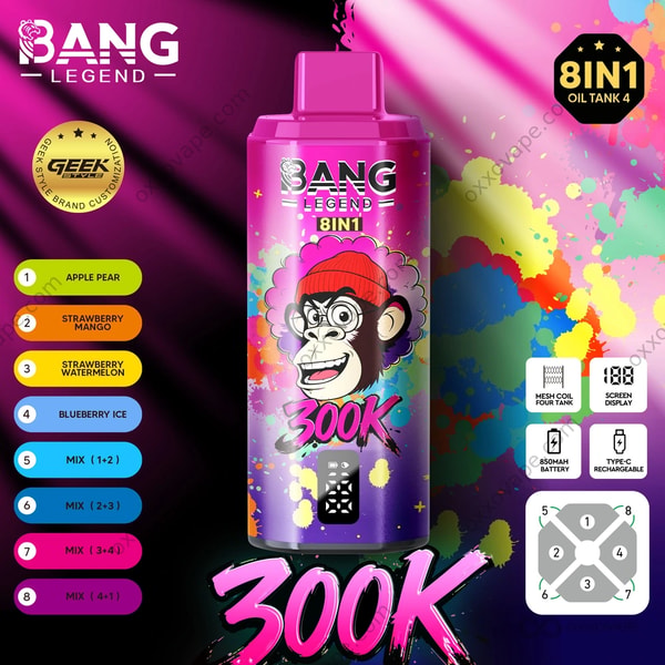Bang Legend 300000 Puffs Apfel-Birne-Erdbeer-Mango-Erdbeer-Wassermelone-Blaubeer-Eisgeschmack