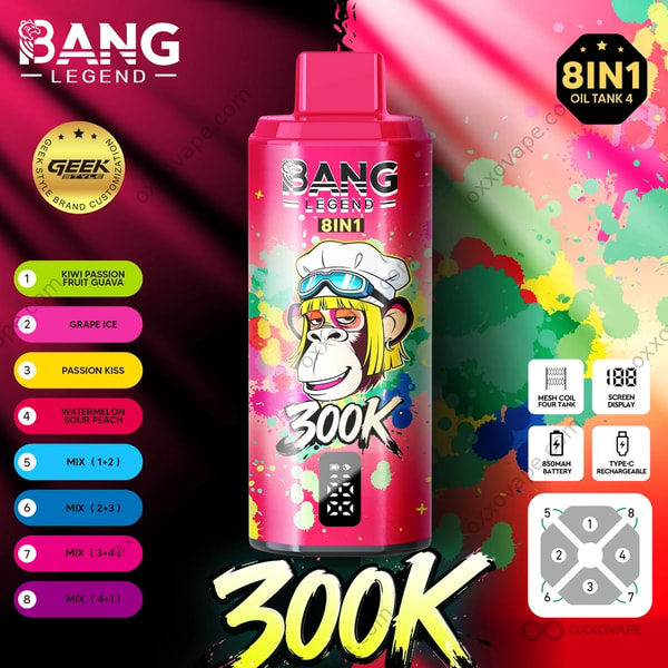 Bang Legend 300000 Puffs Kiwi Passion Fruit Guava Grape Ice Passionate Kiss Watermelon Sour Peach Geschmack
