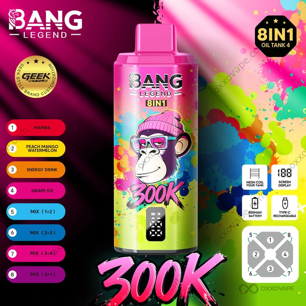 Bang Legend 300000 Puffs Mamba Peach Mango Watermelon Energy Drink Grape Ice Geschmacksvariante