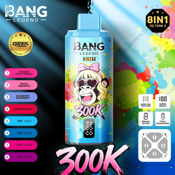 Bang Legend 300000 Puffs Passionsfrucht Mango Pfirsich Ananas Blaubeere Himbeere Wassermelone Eisgeschmack