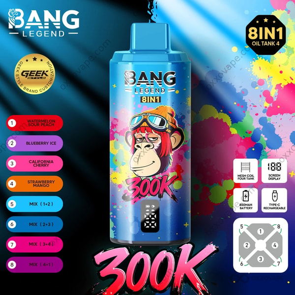 Bang Legend 300000 Puffs Watermelon Sour Peach Blueberry Ice California Cherry Strawberry Mango Geschmacksvariante