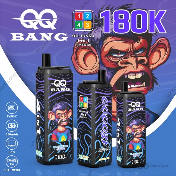 Bang QQBANG 180000 Banana Ice Watermelon Bubblegum Blueberry Grape Aloe Mango Melon Vape