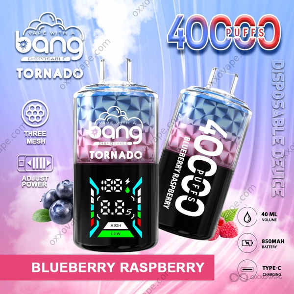 Bang Tornado 40000 Blueberry Raspberry flavor — intense tart berry disposable vape