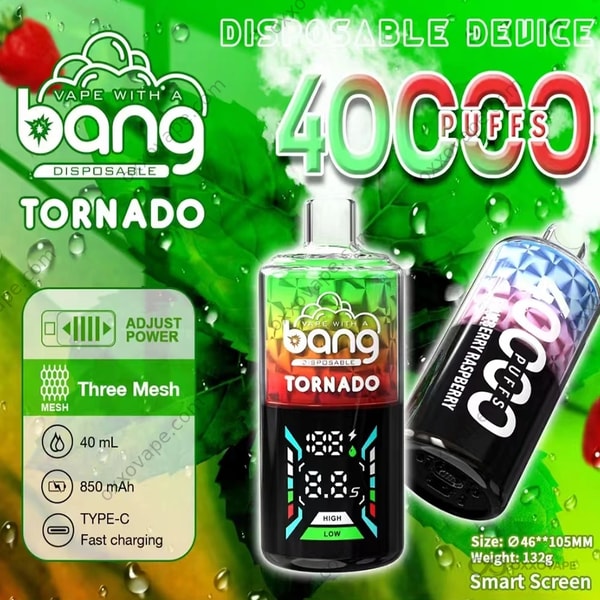 Bang Tornado 40000 使い捨てベープのフルフレーバーラインナップ（スマート LED ディスプレイ付き）