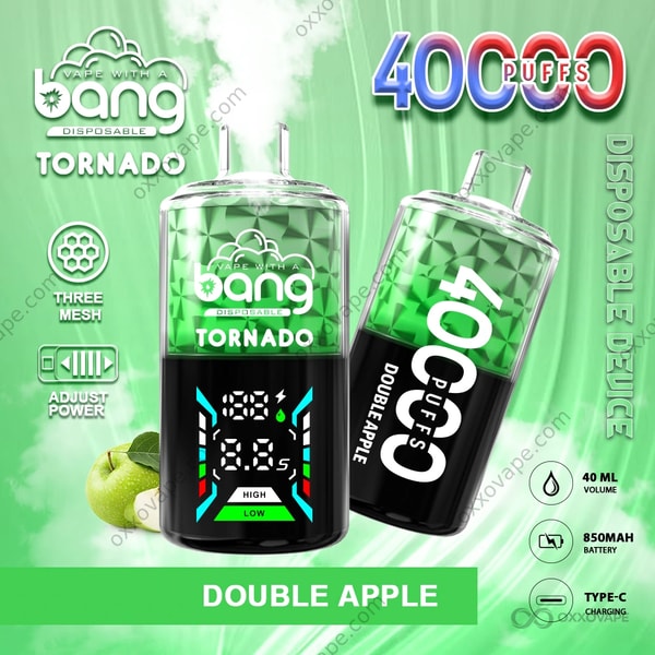 Bang Tornado 40000 Double Apple flavor — green and red apple hookah-style disposable vape