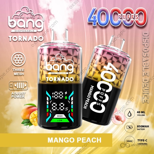 Bang Tornado 40000 Mango Peach flavor — tropical mango and floral peach disposable vape