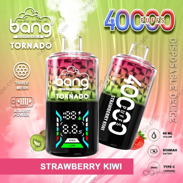 Bang Tornado 40000 Strawberry Kiwi flavor — sweet tart tropical disposable vape