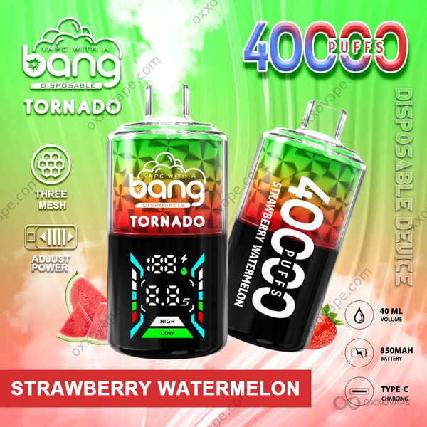Bang Tornado 40000 Strawberry Watermelon flavor — juicy summer fruit disposable vape