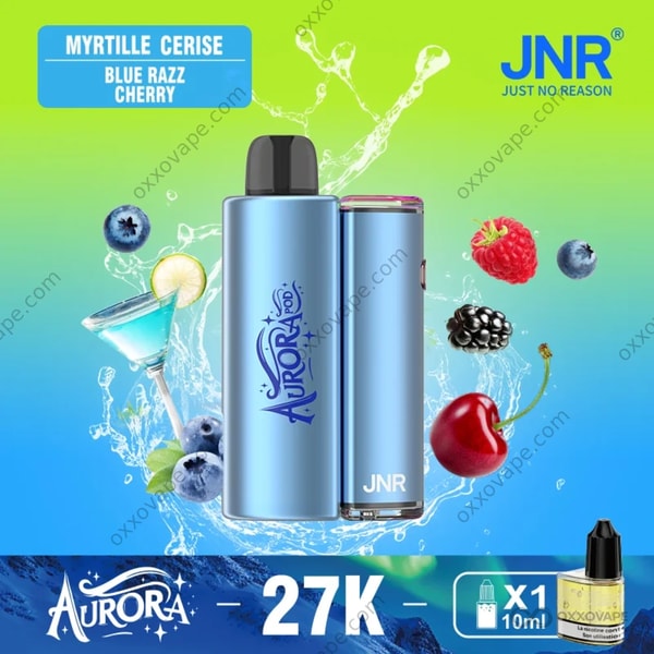 JNR Aurora 27000 Blue Razz Cherry flavor candy fruit disposable vape