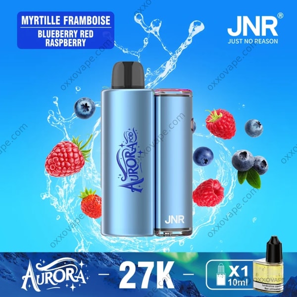 JNR Aurora 27000 Blueberry Red Raspberry flavor disposable vape